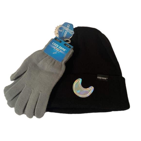 NWT! Trendy Moon 🌙 Patch Beanie with Gray Gloves. Unisex, one size. - Picture 1 of 4